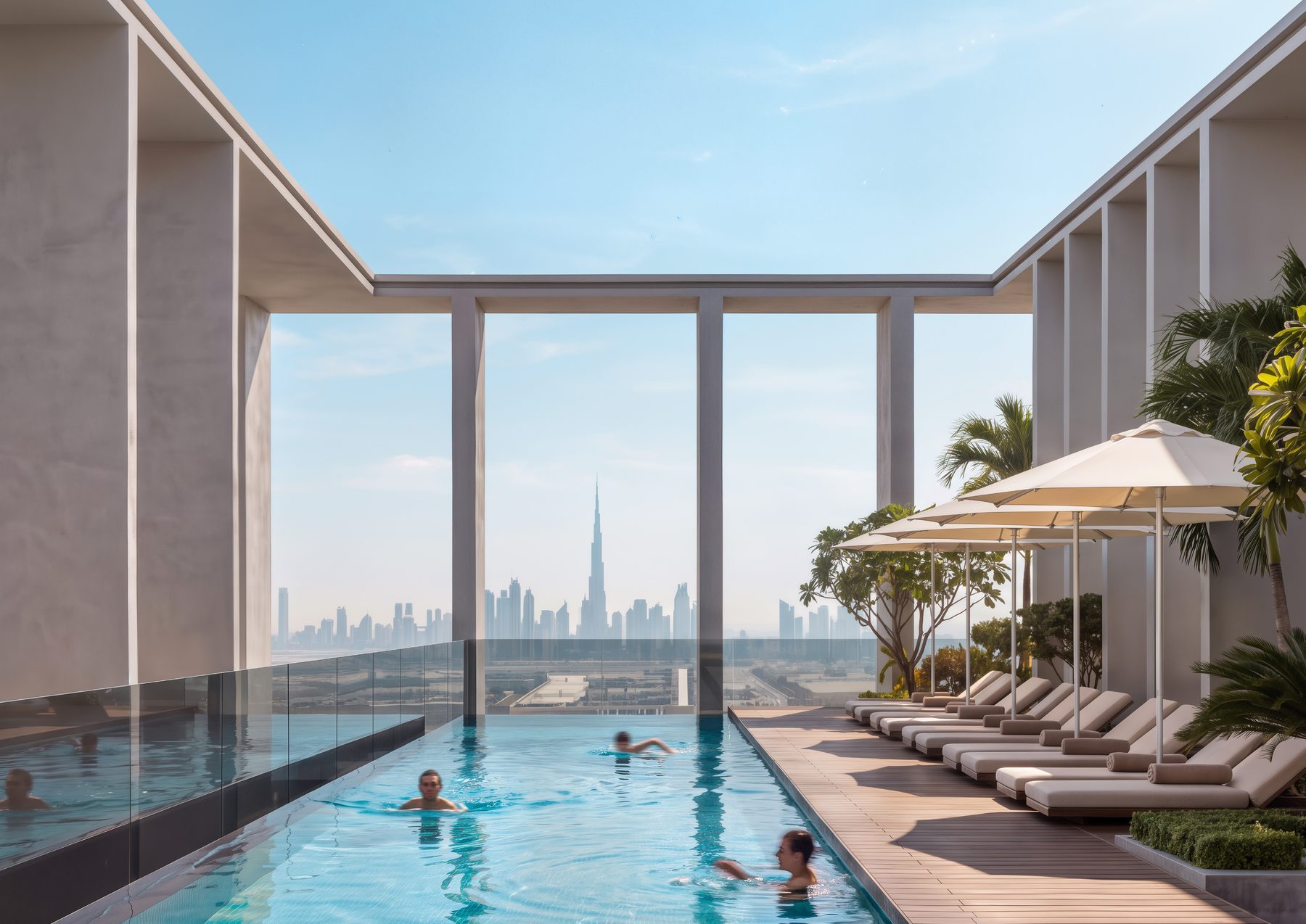 Rooftop pool with Dubai skyline
